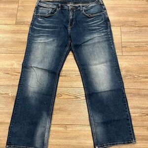 Buffalo David Bitton Men's Straight Jeans in Distressed Dark Blue